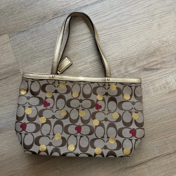 Coach Tan and Gold Patterned Tote - Picture 3 of 5